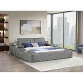 COSMOS Smart Multifunctional massager Queen Size Bed Made with Wood and Faux Leather in Gray