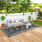Reversible Outdoor Rug, Waterproof Plastic Straw with Carry Bag, 9' x 18', Black & Gray Rhombus Patchwork