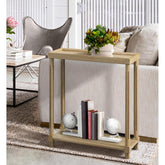 Narrow Side End Tables with Shelf, Set of 2, Distressed Oak