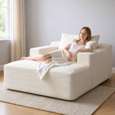 Convertible Chaise Lounge Chair Indoor – Oversized Corduroy Couch with Wide Armrest & Throw Pillows, Cozy Boneless Sleeper Sofa Bed Armchair for Living Room, Bedroom, No Assembly Required, Beige