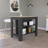 Astyanax Kitchen Island, Four Legs, Three Shelves -Black / Light Oak