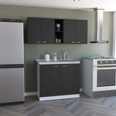 2 Piece Kitchen Set, Olimpo 150 Wall Cabinet + Salento Utility Sink With Cabinet, Black / White