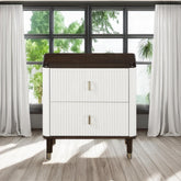 Modern Design White and Brown Finish 2-Drawers Nightstand with USB Port Durable Wooden Bedroom Furniture 1pc