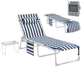Tanning Chair with Face Hole and Side Table, 5-Position Folding Outdoor Chaise Lounge Chair, Blue and White