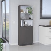 2-Door Bookcase with Upper Shelves, Matt Gray / White