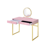 Aura Pink & Gold Finish Vanity Desk W/Mirror & Jewelry Tray