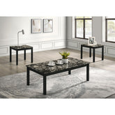 Contemporary Style 3pc Table Set 1x Coffee Table 2x End Table Faux Marble Top Wooden Legs Black And White Finish Primary Living Room