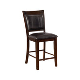 Farmhouse Style 2pc Dark Brown Espresso PU Counter Height Chair Bar Stool Footrest Faux Leather Fabric Upholstered Back Seat Wooden Furniture