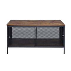 Antique Oak and Black Coffee Table with 4 Sliding Doors