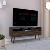 Tv Stand for TV´s up 52", Three Open Shelves, Two Flexible Drawers, Dark Walnut