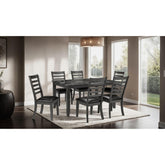 Agamemnon Classic Dark Gray 7pc Dining Set Faux Marble Top Dining Table 6xSide Chairs Leatherette Seats Dining Room Furniture