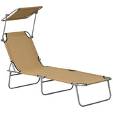 Outdoor Pool Chaise Lounge Chair, Folding Tanning Chair with Sun Shade, Tan