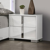 Contemporary Classic White Bedside Table Bedroom Furniture 1pc Nightstand Chrome Legs Handles