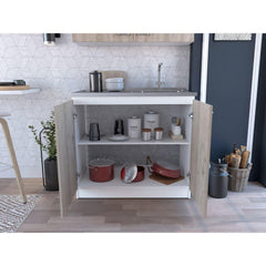 Theseus Rectangle 2-Door Utility Sink and Cabinet White and Light Gray