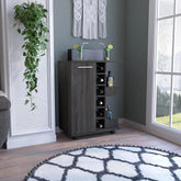 Bar Cart, Two External Shelves, Four Casters, Six Built-in Wine Rack, Single Door Cabinet -Espresso