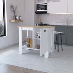 Ode 1-Door Kitchen Island with Open Shelf White and Macadamia