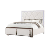 Nova Contemporary Style Queen Tufted Bed Made with Diamond-Shaped Side Accents and LED Lighting and Wood in White Finish