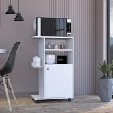 Archive Kitchen Cart, Single Door Cabinet, Four Casters -White