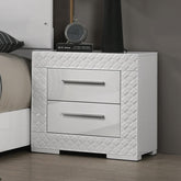 White High Gloss 1pc Nightstand Metal Side Glide 2-Drawers Bedside Table Chrome Hardware Bedroom Furniture