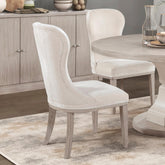 Traditional Elegance Side Chairs Set of 2 Dining Furniture Ivory Fabric Upholstery Durable Cushion Seat Back Classic Design Comfort