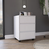 Log 3 Drawer Filing Cabinet, Four Casters, Superior Top -White