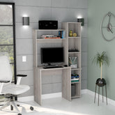 Asteroid Desk, Five Shelves, Two Superior Shelves, Light Gray