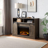 Hera Rustic Oak Finish Fireplace with Shelf Storage