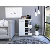 Bar Cart, Two External Shelves, Four Casters, Six Built-in Wine Rack, Single Door Cabinet -White