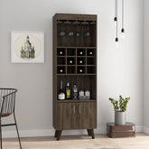 Vista Bar Cabinet, Twelve Built-in Wine Rack, Double Door Cabinet, Two Shelves -Dark Walnut