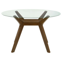 Museum Brown Round Glass Top Wood Dining Table
