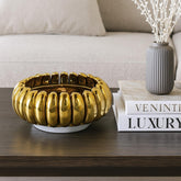Rhapsody Decorative Bowl, Raised Petal Rim, Gold Metallic Ceramic 13 Inch