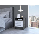 Hephaestus Nightstand , End Table, Side Table Superior Top, Two Drawers -Smokey Oak / White
