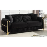 Paradise Modern Upholstered Sofa in Black with Solid Birch Wood Frame, Pocket Coil Seating and Gold Stainless Steel Legs