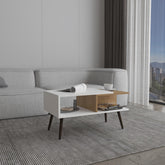 Museum 29" Wide Coffee Table with Three Shelves, Rectangular, Living Room White - Natural Oak