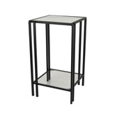 Fable Plant Stand Table, Black Metal, Square Mirrored Top, 22 Inch
