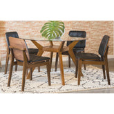 Museum Brown 5-piece Round Glass Top Dining Table Set
