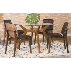 Museum Brown 5-piece Round Glass Top Dining Table Set