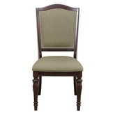 Dark Cherry Finish Dining Chairs Set of 2 Upholstered Seat and Back Nailhead Trim Wooden Furniture Side Chairs Set