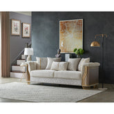 Epimetheus Two-Tone Wood Upholstery Sofa with Modern Flawless Design, Stainless Steel Gold Accents, and Cream Finish