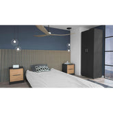 3 Piece Bedroom Set, London Armoire + Egeo Nightstand + Egeo Nightstand, Black / Pine