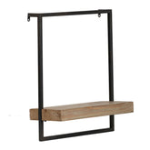 Pinnacle 18 Inch Wall Shelf, Rectangular Industrial Frame, Black Iron Brown Wood