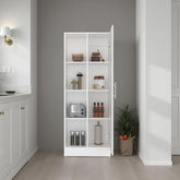 Apocalypse Multistorage Pantry with 4 Open Storage Shelves and a Single Door Cabinet for Hidden Storage, Multipurpose Organization Pantry for Kitchen, Linen or Laundry