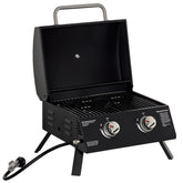 2 Burner Folding Tabletop Gas BBQ Grill w/ Lid, Thermometer, Carbon Steel, Black