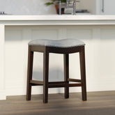 Sanctuary H Counter-Height Wood Barstool with Gray Faux-Leather Seat, 1PC