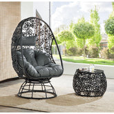 Nova Clear Glass, Charcoal Fabric & Black Wicker Patio Lounge Chair & Side Table