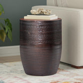 Perseus 15 inch Wide Tribal Pattern Metal Accent Table in Oil Rubbed Bronze
