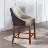 Traditional Luxury Upholstered Counter Height Chairs Set of 2 Sloped Arms Nailhead Trim Stylish Formal Dining Furniture