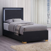 Treasury Black Wood Twin LED Panel Bed