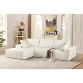 Moon Convertible Sectional Sofa in Soft Corduroy, Modern Comfy Couch with Full Foam Cushioning, Cozy Sleeper Sectional for Living Room, Bedroom, No Assembly Required, Ivory -Left Facing