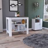 2 Piece Kitchen Set, Kitchen Island + Lower Microwave Pantry Cabinet , White /Onyx